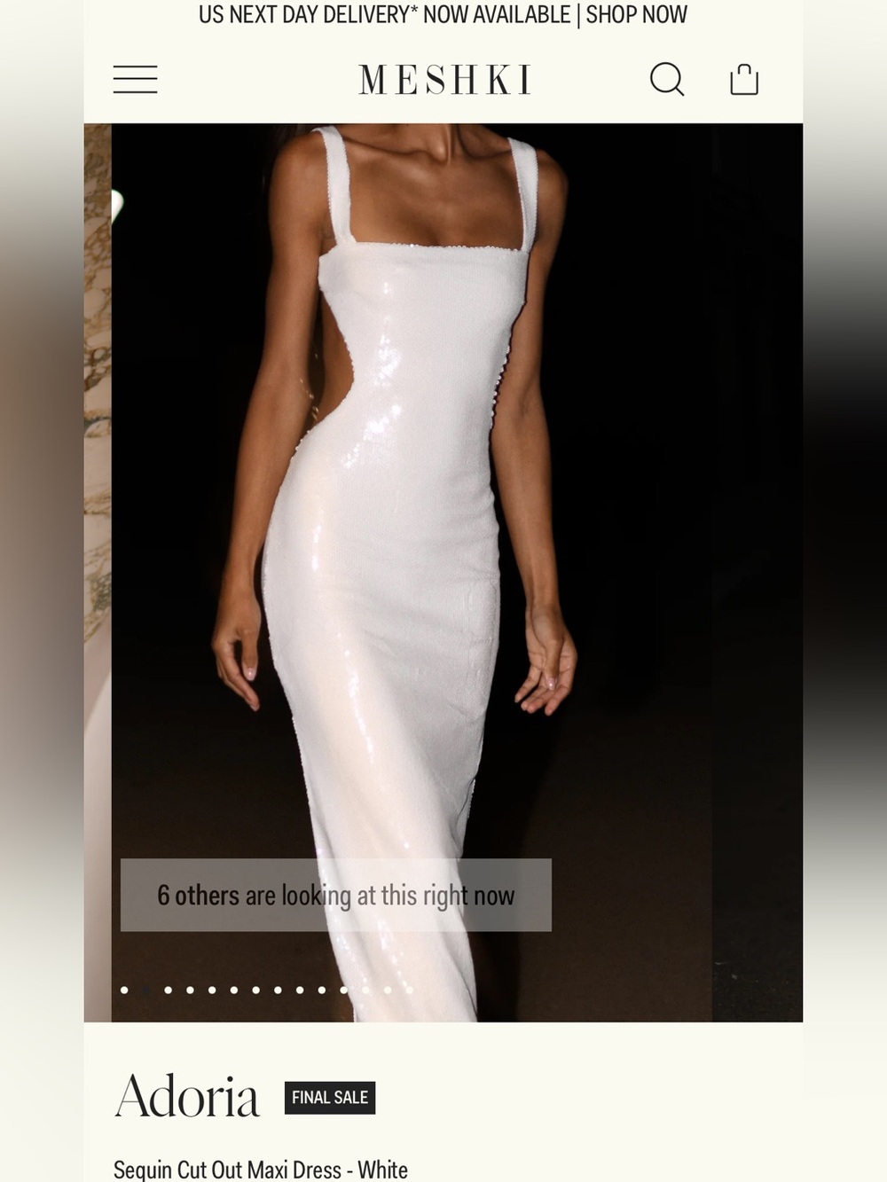Meshki White Sequin Cut Out Maxi Dress